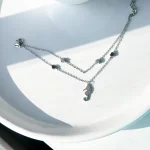 دستبند اسب دریایی قلب جواهری نقره