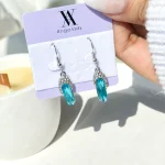 گوشواره آویزدار قطره آبی جواهری آبکاری رودیوم