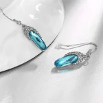 گوشواره آویزدار قطره آبی جواهری آبکاری رودیوم