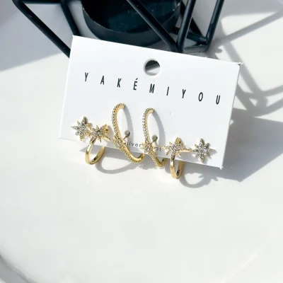 پک گوشواره و ایرکاف ستاره جواهری آبکاری رودیوم