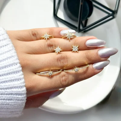 پک گوشواره و ایرکاف ستاره جواهری آبکاری رودیوم