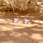 گوشواره Princess cut Moissanite میخی نقره