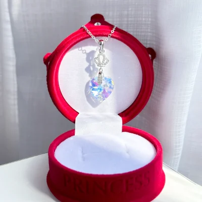 گردنبند تاج قلب Swarovski هفت رنگ جواهری نقره