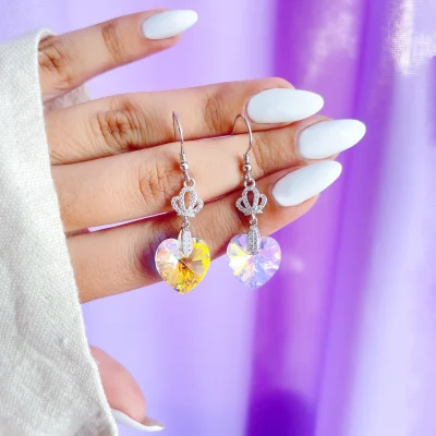 گوشواره تاج قلب Swarovski هفت رنگ جواهری نقره