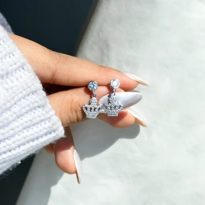 گوشواره تاج مینیمال جواهری نقره