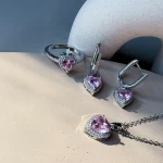 نیم ست قلب جواهری آبکاری رودیوم