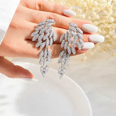 گوشواره بال فرشته جواهری آبکاری رودیوم