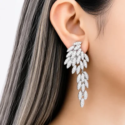 گوشواره بال فرشته جواهری آبکاری رودیوم