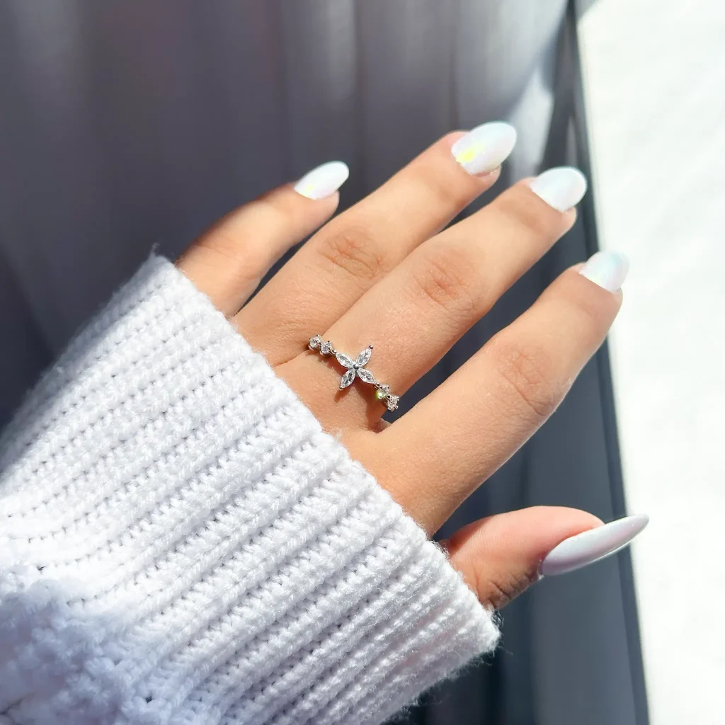 حلقه گل یاس Marquise جواهری مینیمال نقره