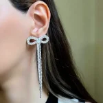گوشواره پاپیون بلند جواهری تنیسی جواهری آبکاری نقره ای کریستال زیرکونیا