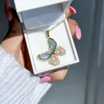 گردنبند پروانه جواهری آبکاری رودیوم