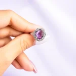انگشتر بیضی جواهری آبکاری رودیوم
