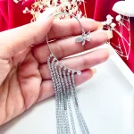 ایرکاف آویز پروانه بلند جواهری آبکاری نقره ای