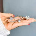 بنگل پروانه تنیسی جواهری فری سایز النگو پروانه تنیسی آبی بنگل پروانه تنیسی جواهری کریستال سفید