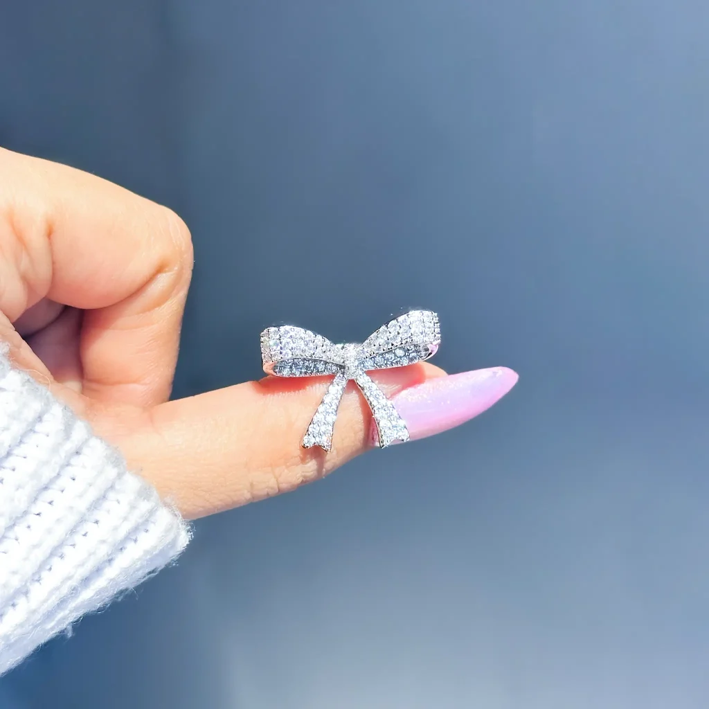 حلقه پاپیون جواهری آبکاری رودیوم قابل تنظیم
