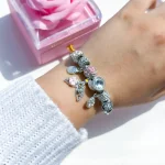 دستبند پاندورا دم وال بابونه صورتی کریستال زیرکونیا صورتی آبکاری نقره 925