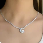 گردنبند ماه ستاره تنیسی جواهری کریستال زیرکونیا AAA مخراج کاری شده آبکاری رودیوم