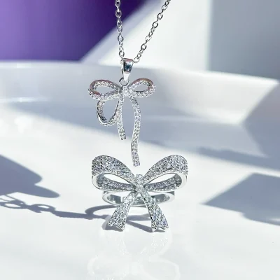 گردنبند پاپیون جواهری آبکاری رودیوم