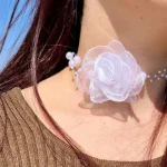 چوکر گل رز مروارید نامریی گردنبند چسب گل رز مروارید نامریی