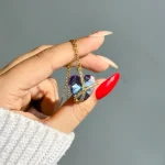 گردنبند قلب هفت رنگ I love you آبکاری رودیوم گردنبند قلب love you for ever بنفش آبی