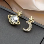 گوشواره ستاره ماه زحل نامتقارن نقره ای