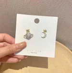 گوشواره ستاره ماه زحل نامتقارن نقره ای