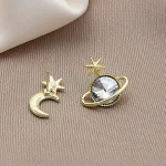 گوشواره ستاره ماه زحل نامتقارن نقره ای