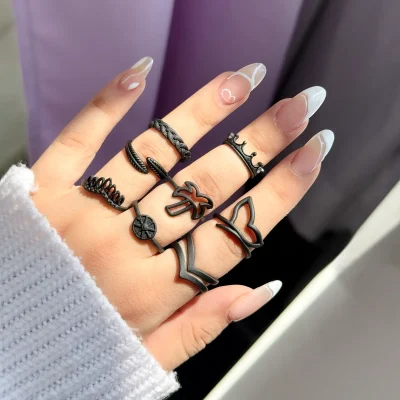 پک انگشتر نخل موج تاج دم وال مشکی