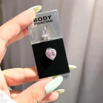 پیرسینگ ناف قلب جواهری آبکاری رودیوم و پین استیل