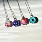 گردنبند گوی گلکسی شبتاب زنجیر استیل