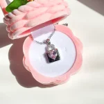 گردنبند قفل قلب صورتی آبکاری رودیوم