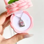گردنبند قفل قلب صورتی آبکاری رودیوم