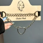 چوکر قلب زنجیر دار چرم آبکاری نقره ای