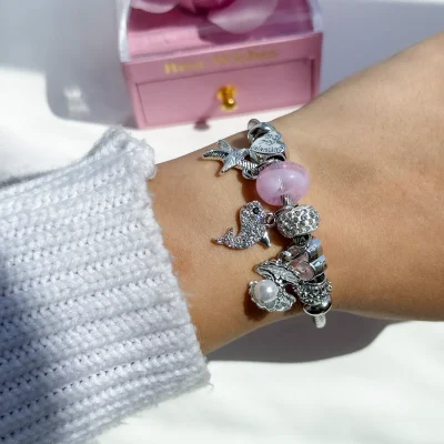 دستبند پاندورا دلفین صدف ستاره دریایی قابل تنظیم دستبند استیل مهره آبکاری نقره 925