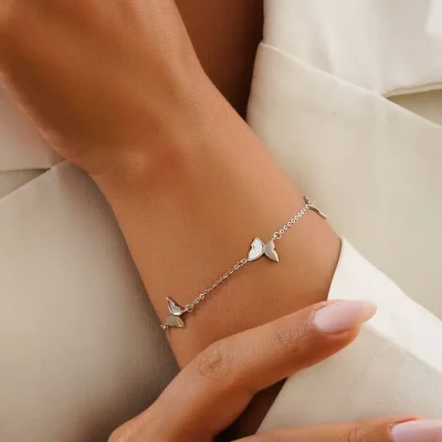 دستبند پروانه اپال مینیمال نقره