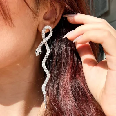 گوشواره مار جواهری آبکاری رودیوم