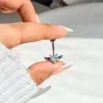 پیرسینگ ناف قلب آبکاری رودیوم پین استیل پیرسینگ ناف قلب فرشته استیل