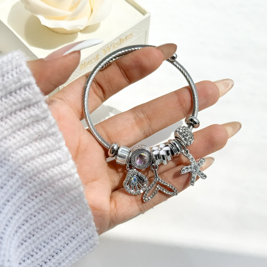 دستبند پاندورا صدف دم وال بابونه ستاره دریایی قابل تنظیم دستبند پاندورا دریایی