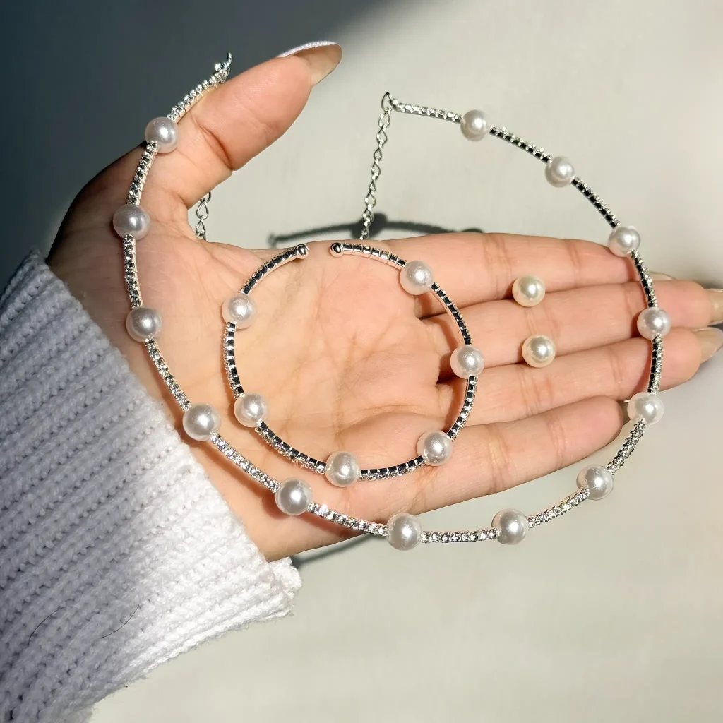 ست تنیسی چوکر طوقی مروارید جواهری