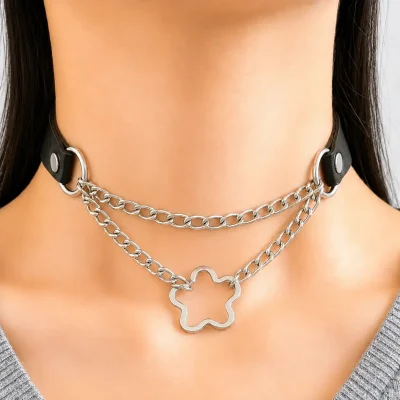 چوکر حلقه زنجیر دار چرم مشکی