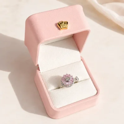 انگشتر مینا اسپینری قابل تنظیم جواهری صورتی