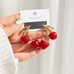 گوشواره آلبالو آویزدار طلایی