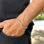 دستبند بامبو استیل نقره‌ای