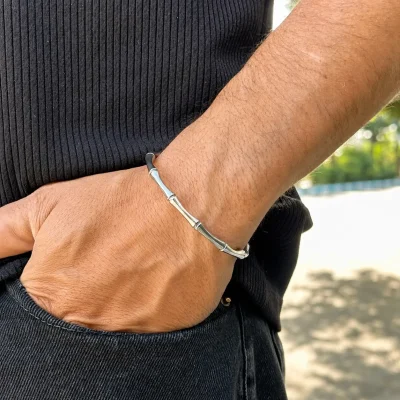دستبند بامبو استیل نقره‌ای