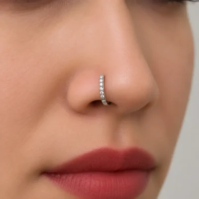 فیک پیرسینگ بینی گیره ای جواهری استیل