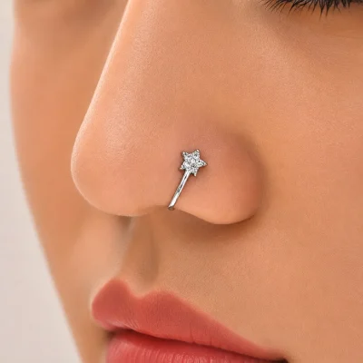 فیک پیرسینگ بینی گیره ای ستاره استیل
