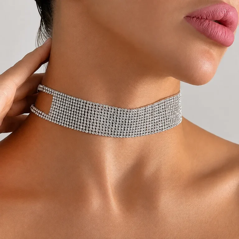 چوکر جواهری پهن نقره ای