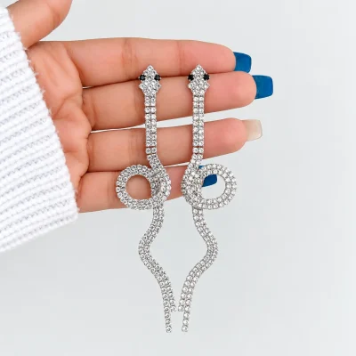 گوشواره مار جواهری آبکاری رودیوم