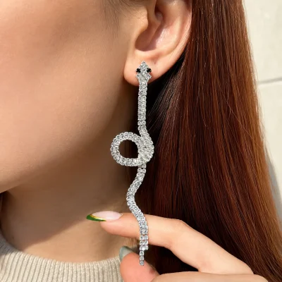 گوشواره مار جواهری آبکاری رودیوم