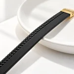 دستبند چرم بافت کلاسیک استیل